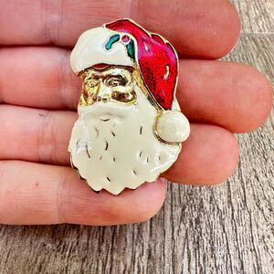 Vintage Jewelry Enamel Santa Brooch Pin Christmas Brooch
